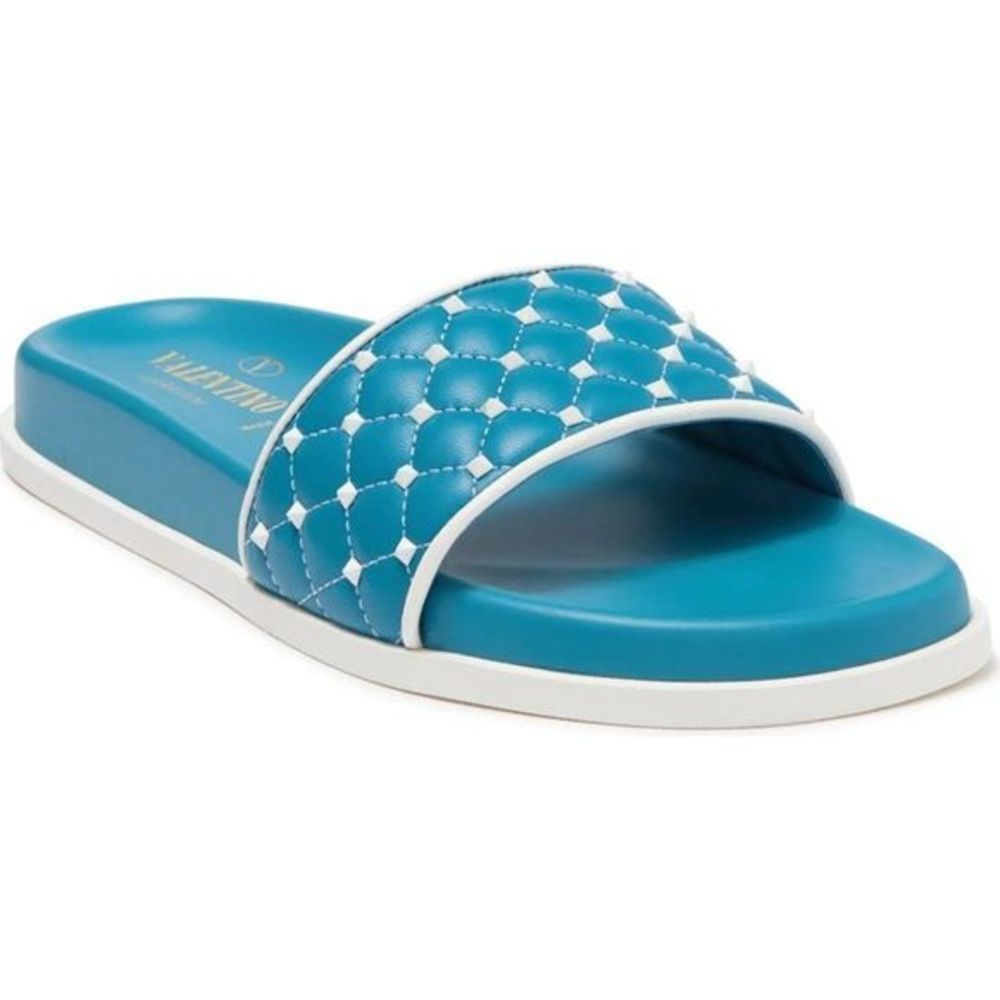 Valentino Garavani Sandals Rockstud Slide Turquoise 7 US 37 EU brand new